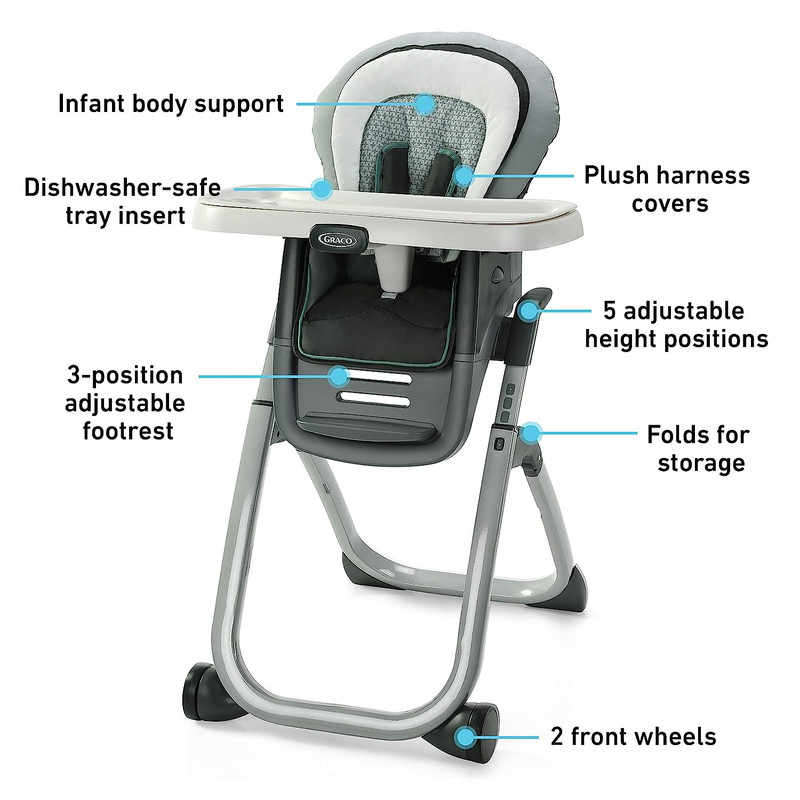 صندلی غذاخوری کودک گراکو مدل high chair duodiner dlx patchwork grey 6in1