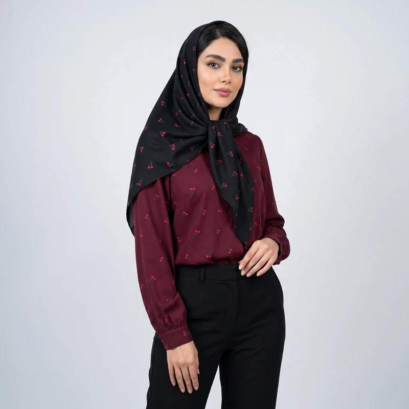 روسری زنانه مدل حریر کرپ گلدار مجلسی کد ab485