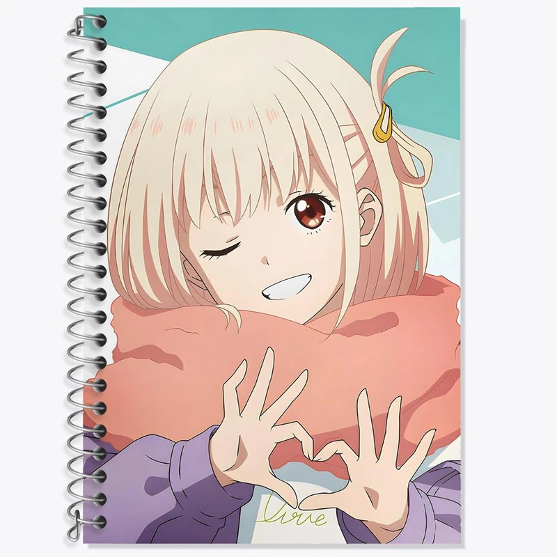 دفتر زبان 50 برگ خندالو مدل سه خط طرح تاکینا و چیساتو انیمه لیکوریس ریکویل Lycoris Recoil کد 23091