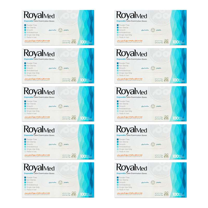 دستکش لاتکس رویال‌مد مدل Powder Free سایز M ده بسته 100 عددی