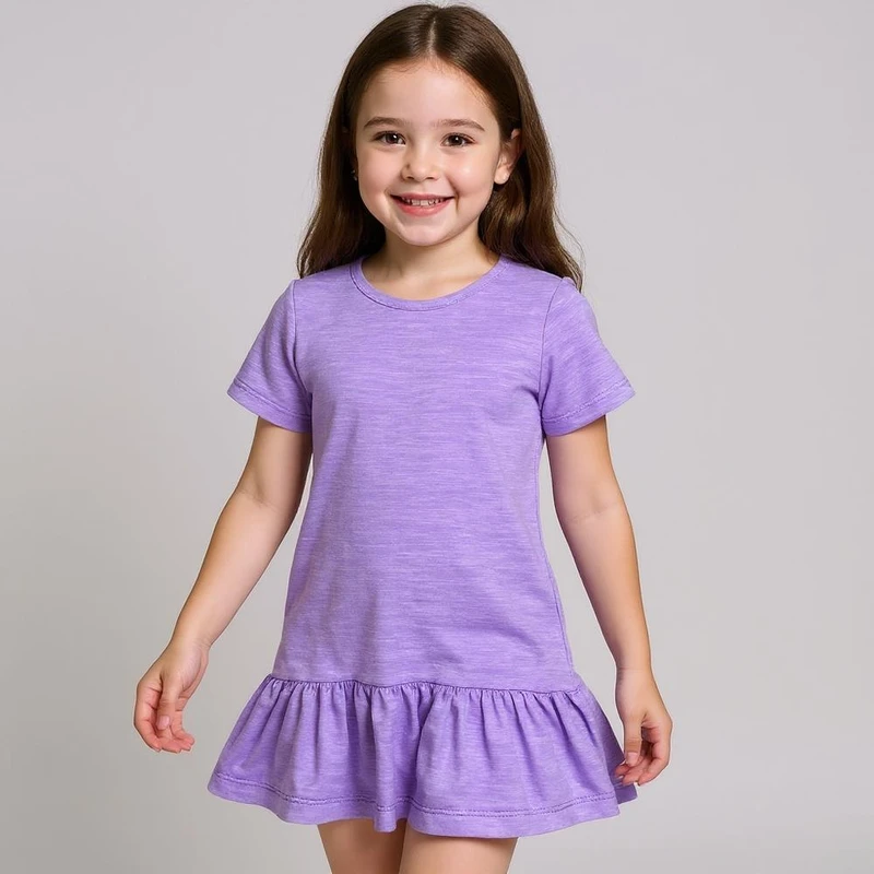 پیراهن آستین کوتاه یقه گرد دخترانه لینتل مدل تارا رنگ بنفش