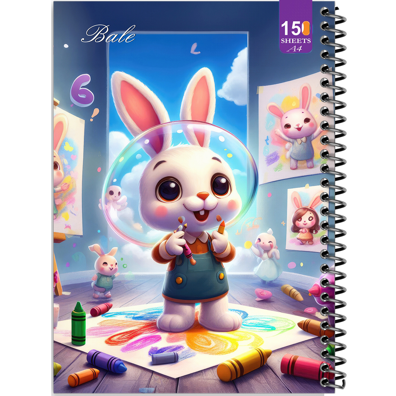 دفتر نقاشی 150 برگ  انتشارات بله مدل رحلی طرح فانتزی خرگوش نقاش کد A4-P121