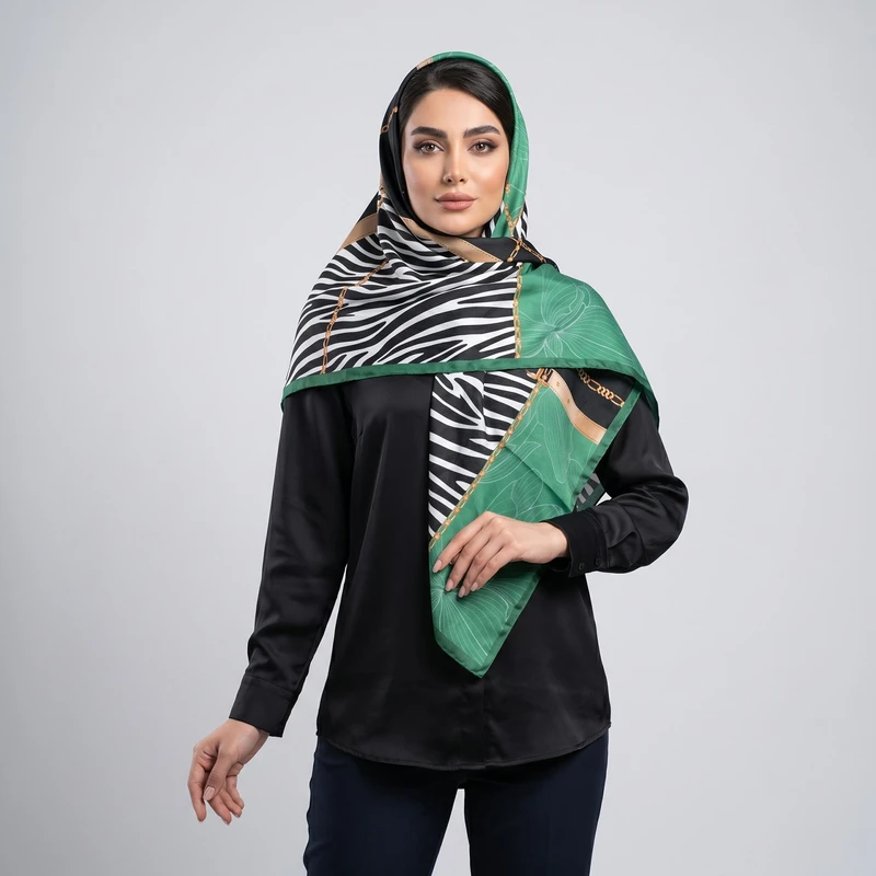 روسری زنانه مدل ابریشم قواره 140 دست دوز طرح جدید کد ana-2845