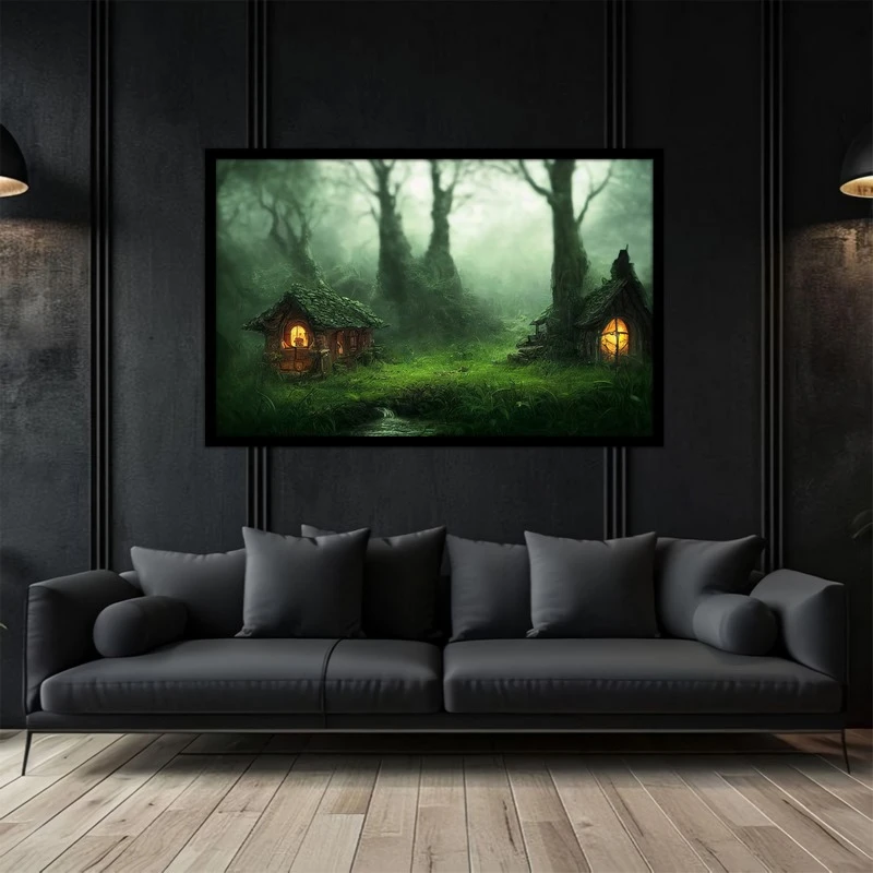 تابلو بکلیت طرح طبیعت و کلبه جنگلی مدل B-bu5021