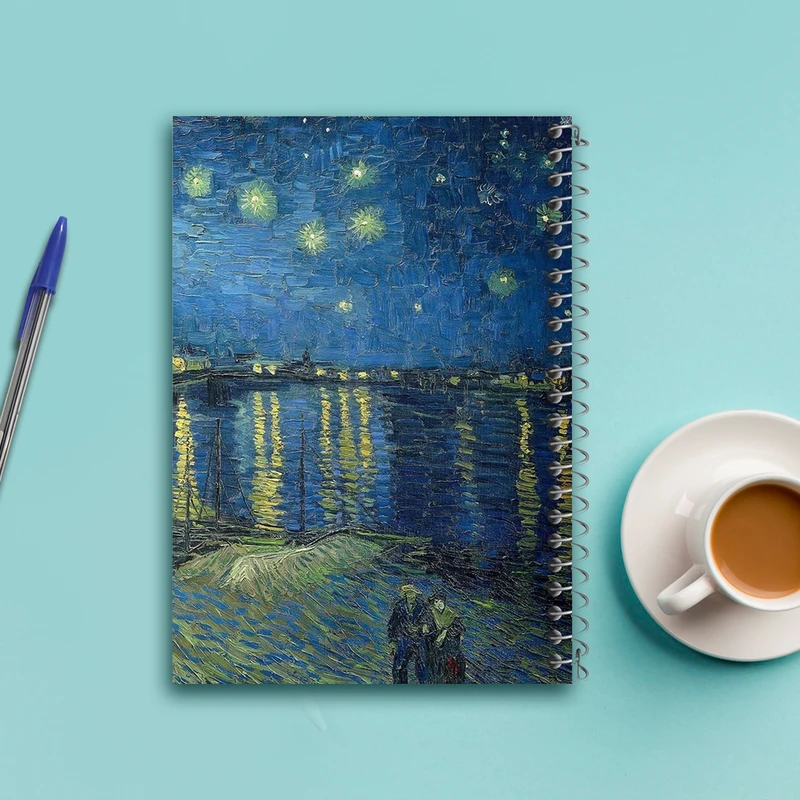 دفتر مشق 50 برگ خندالو مدل نقاشی شب پر ستاره بر فراز رُن اثر ونسان ونگوگ کد 25474