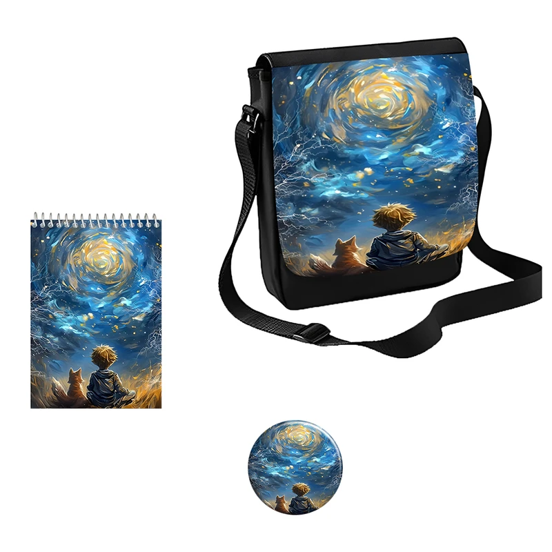 کیف رودوشی بچگانه  مدل شازده کوچولو و روباه کد s1 به همراه دفتر یادداشت و پیکسل