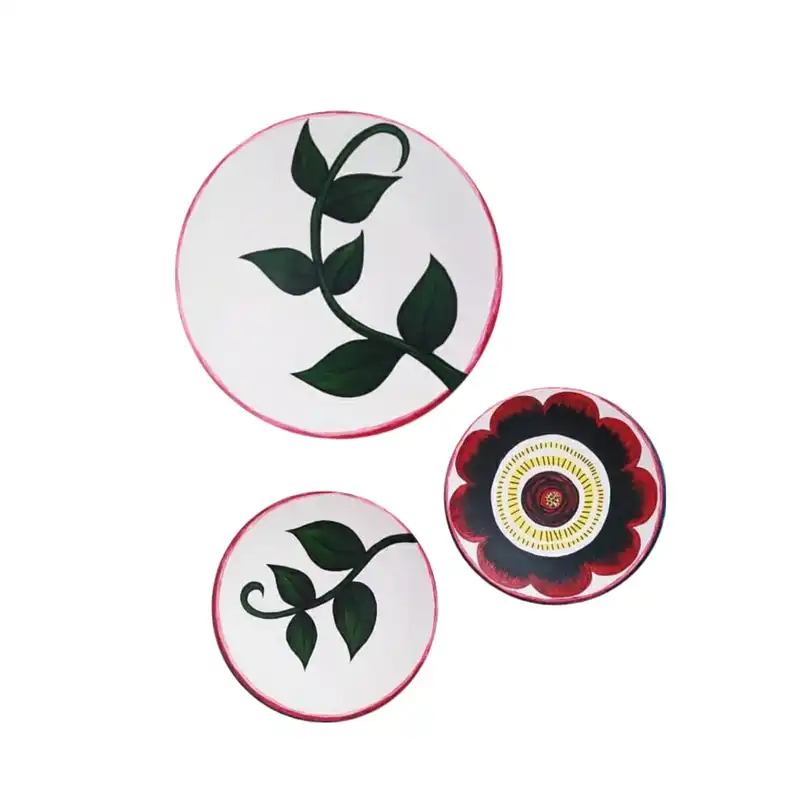 بشقاب دیوارکوب سفالی طرح گل مجموعه 3 عددی