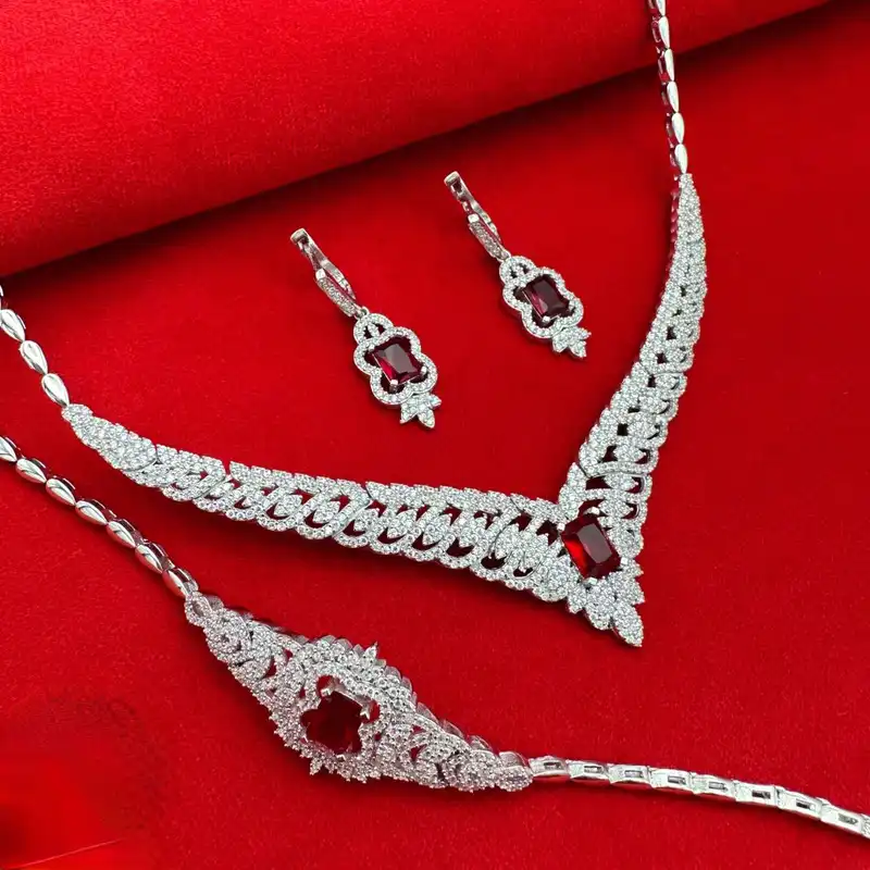 نیم ست نقره زنانه مدل گندم نگین یاقوت سرخ BS 97