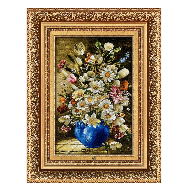 تابلو فرش دستباف فرش میرنظامی طرح گل و گلدان کد 2050