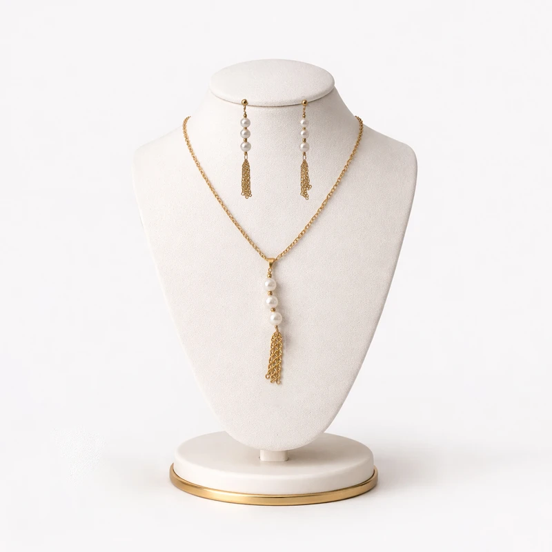 ست گردنبند و گوشواره دست ساز مدل سیرکل 