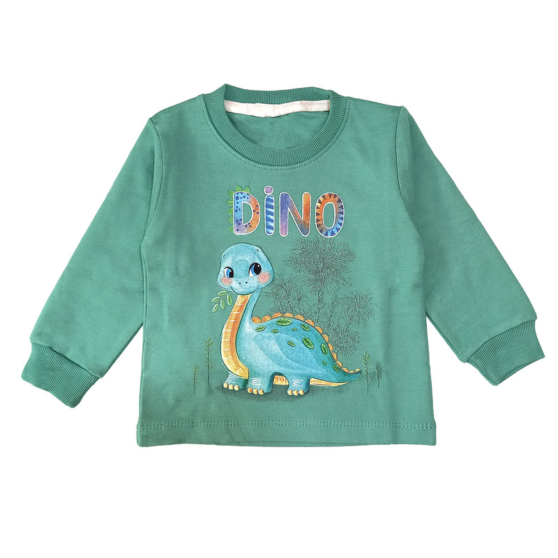 ست تی شرت و شلوار پسرانه مدل دایناسور مهربون کد 3535 رنگ سبز
