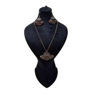 ست گردنبند و گوشواره دست ساز مدل فیروزه کوب کد S286