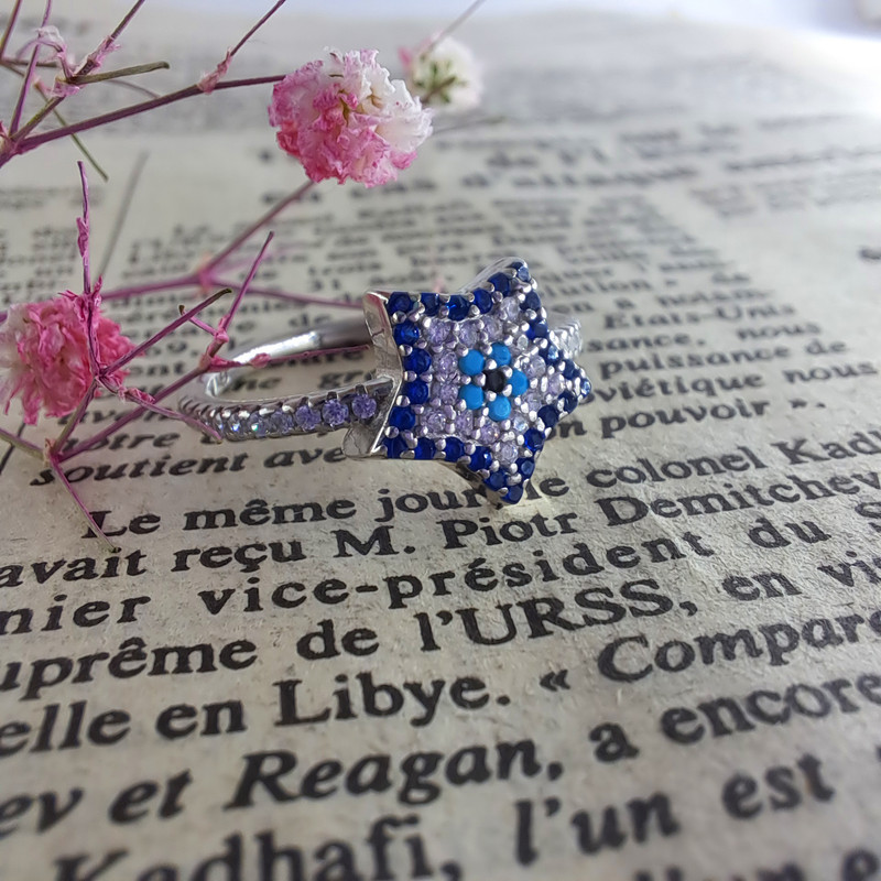 انگشتر نقره زنانه ملک زیور مدل ستاره چشم زخم کد 17