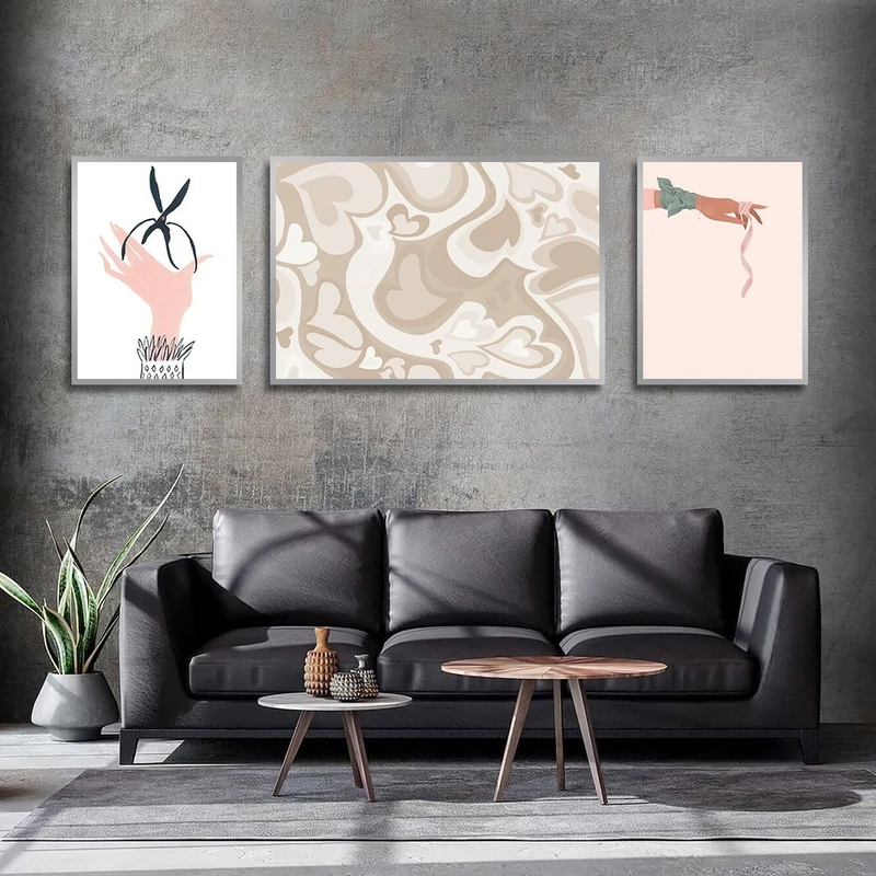 تابلو ساده بکلیت طرح نقاشی قیچی و خیاطی مدل شاین اکلیلی SI-2782 فریم نقره ای مجموعه 3 عددی