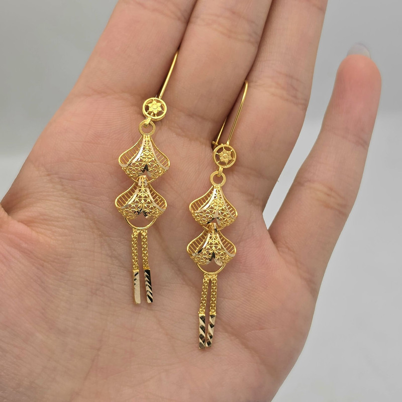 گوشواره طلا کم اجرت ۱۸ عیار زنانه گالری طلا و شمش برلیان مدل پنجشیر دوطبقه 