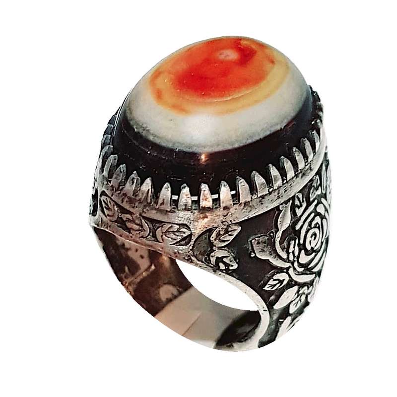 انگشتر نقره مردانه مدل عقیق سه پوست یمن A3BAY8