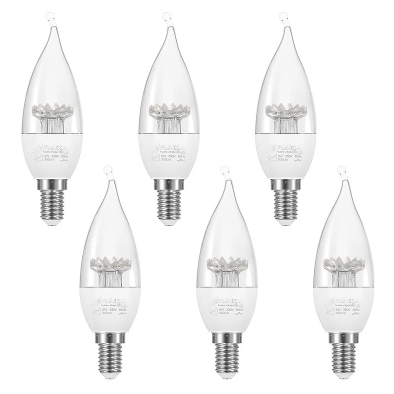 لامپ اس ام دی 6 وات رایکا مدل A-SH بسته 6 عددی