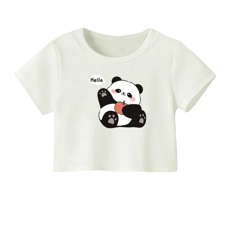 کراپ‌ تی‌شرت آستین کوتاه زنانه مدل پاندا تپل