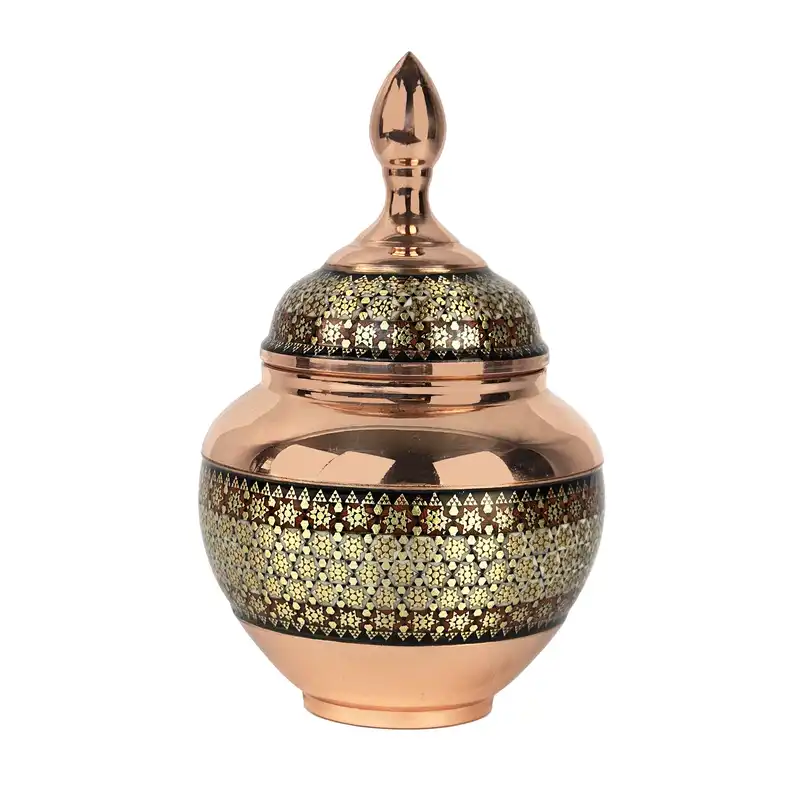 قندان خاتم کاری مسی مدل سیبی کد kk01