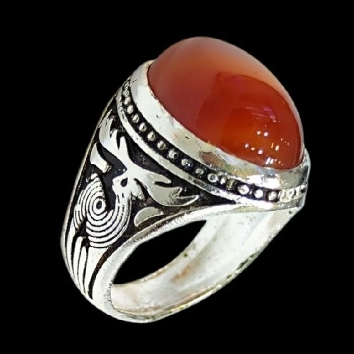 انگشتر مردانه مدل سنگ عقیق رکاب دست ساز گوزنی کد ۵۰۰