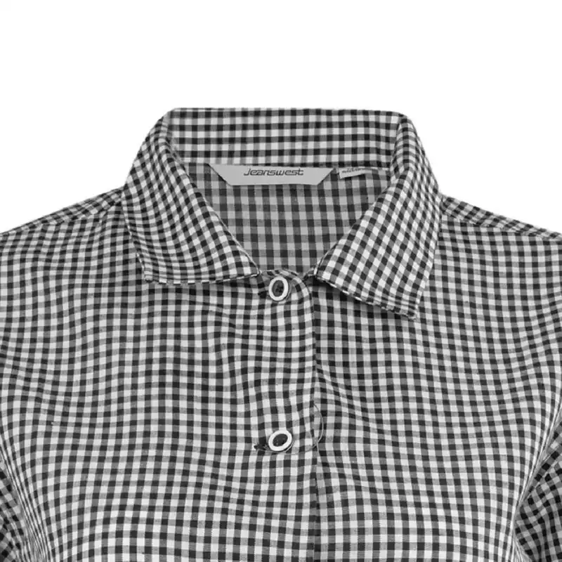 شومیز آستین کوتاه زنانه جین وست مدل چهارخانه کد 203018