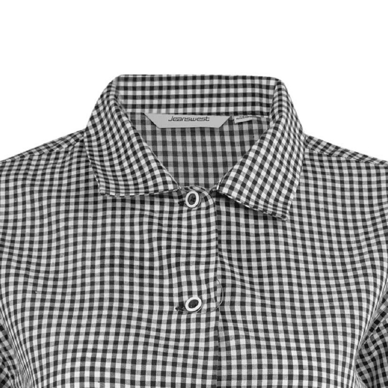 شومیز آستین کوتاه زنانه جین وست مدل چهارخانه کد 203018