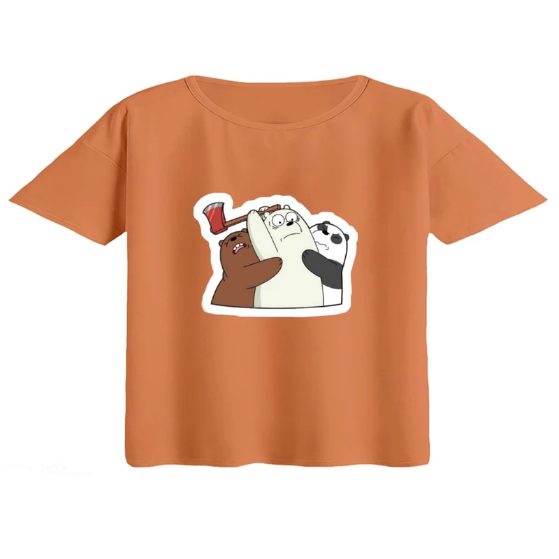 کراپ تی‌شرت آستین کوتاه زنانه مدل خرس های کله فندقی