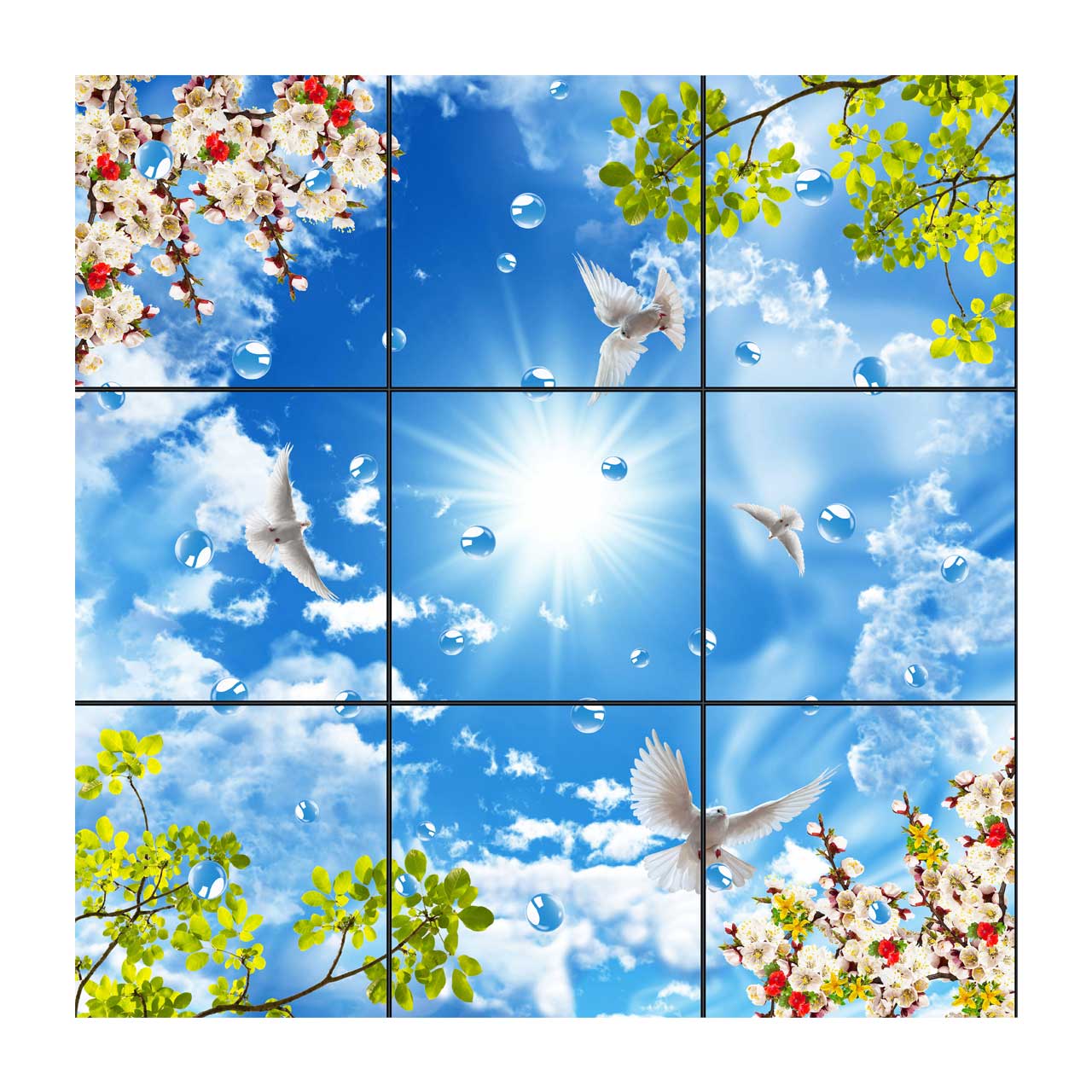 تایل سقفی آسمان مجازی طرح قطرات آب کد 3000 سایز 60x60 سانتی متر مجموعه 9 عددی