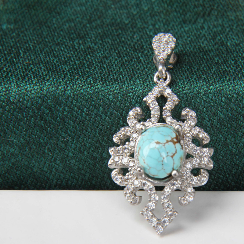 آویز گردنبند نقره زنانه مدل فیروزه نیشابور آبکاری رادیوم کد PKR_375 آویز گردنبند نقره زنانه مدل فیروزه نیشابور آبکاری رادیوم کد PKR_375