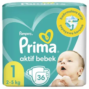 پوشک بچه پریما مدل aktif bebek سایز 1 بسته 36 عددی