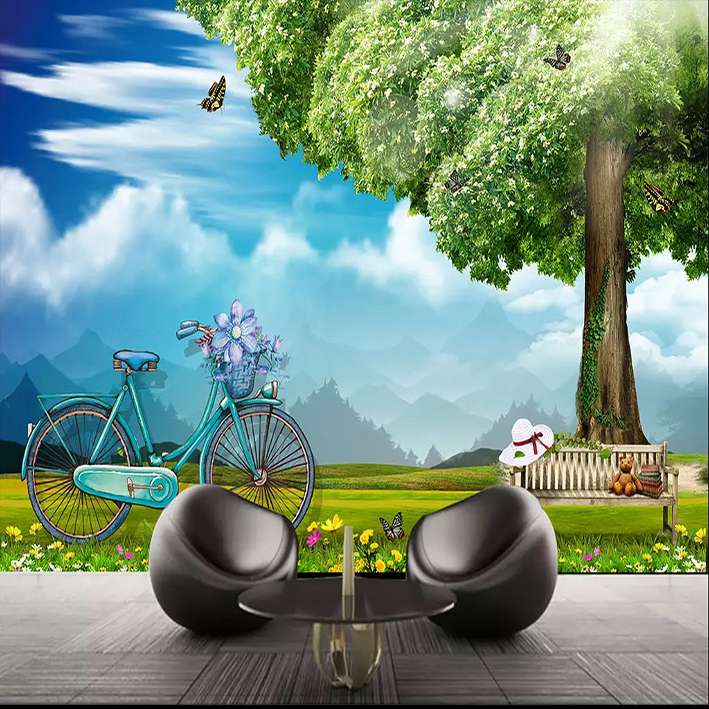 پوستر دیواری اتاق کودک مدل پارک نیمکت دوچرخه DVRF1661