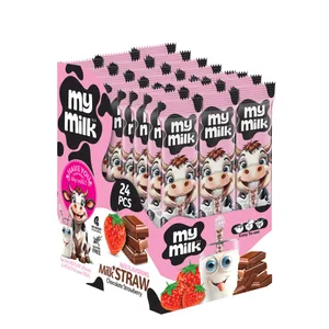 نی طعم دهنده شیر با طعم توت فرنگی مای میلک - 35 گرم بسته 24 عددی