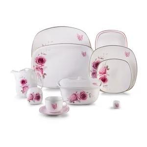 سرویس غذاخوری 98 پارچه چینی زرین ایران سری کواترو مدل رزفلاور درجه عالی