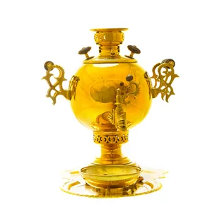 سرویس سماور ذغالی 3 پارچه برنجی مدل توپی کد 4102