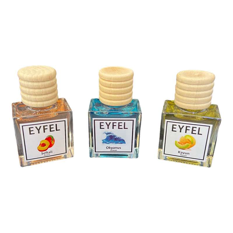 خوشبوکننده هوا خودرو ایفل مدل هلو و طالبی و اقیانوس کد Peach-Melon-Ocean حجم 10 میلی لیتر بسته 3 عددی