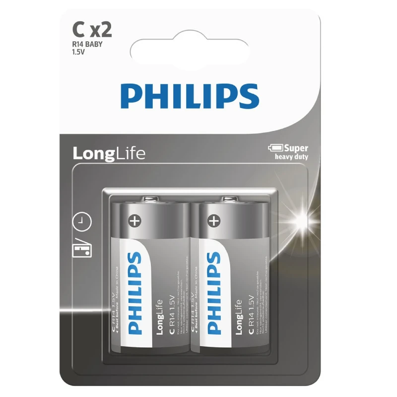 باتری C فیلیپس مدل LongLife R14L2B بسته دو عددی