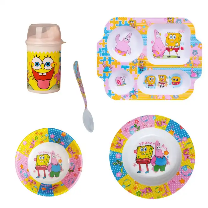 سرویس غذا خوری 5 پارچه کودک طرح باب اسفنجی کد bob5