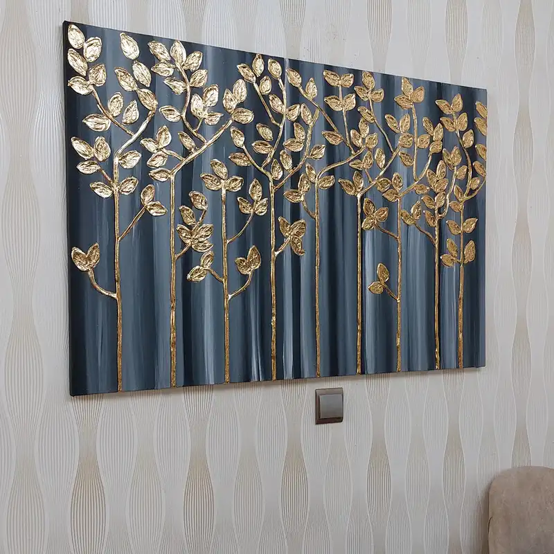 تابلو نقاشی ورق طلا مدل نقش برجسته طرح درختان کد 138