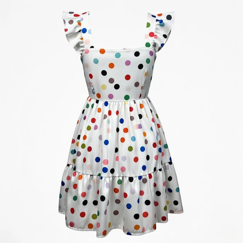 پیراهن یقه خشتی زنانه شین مدل خال خالی 01004