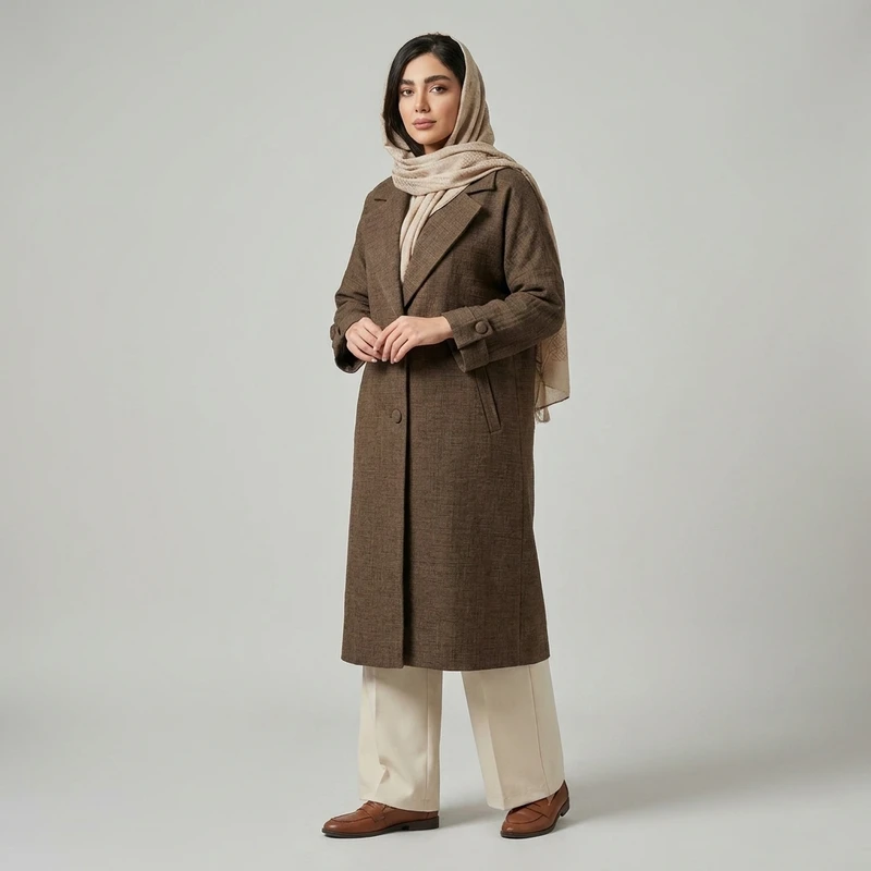 مانتو زنانه لینن دکمه‌دار مدل ساواش