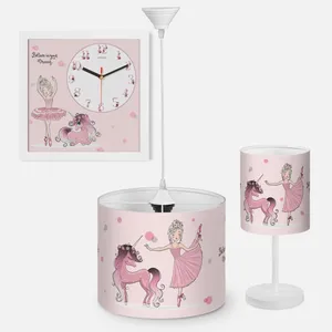 لوستر کودک مدل یونیکورن و بالرین کد GR-P-2192 به همراه آباژور و ساعت