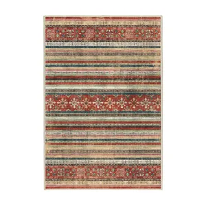 فرش ماشینی 1000 شانه اورکوم زمینه کرم حاشیه قرمز طرح مینیمال تمنا کد OR.1124.03