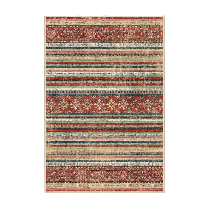 فرش ماشینی 1000 شانه اورکوم زمینه کرم حاشیه قرمز طرح مینیمال تمنا کد OR.1124.03