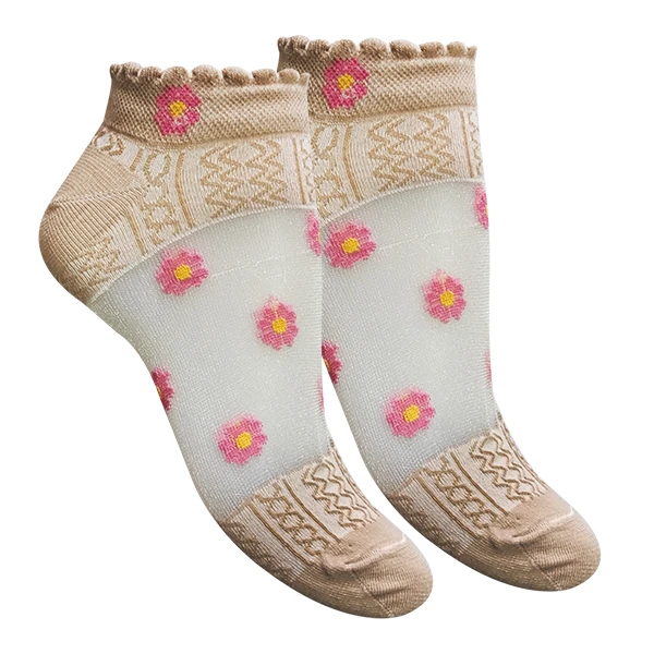 جوراب ساق کوتاه زنانه تن پوش هنگامه مدل شیشه ای گل بابونه کد KP33