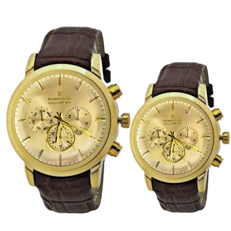 ست ساعت مچی عقربه‌ای کوارتز زنانه و مردانه رومانسون مدل بند فیکس تک موتور ژاپن کد 004