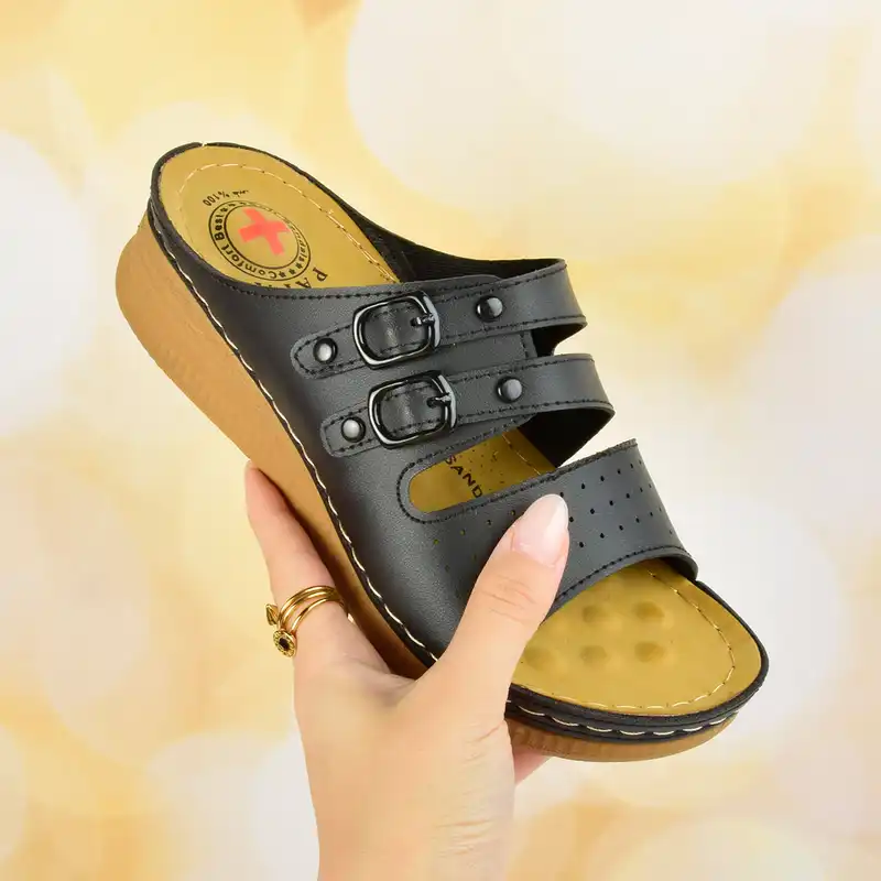 دمپایی زنانه پاپا مدل طبی دو سگک کد BK.4018