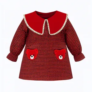 پیراهن آستین بلند یقه گرد دخترانه مدل پیچازی دو جیب کد بنیتا