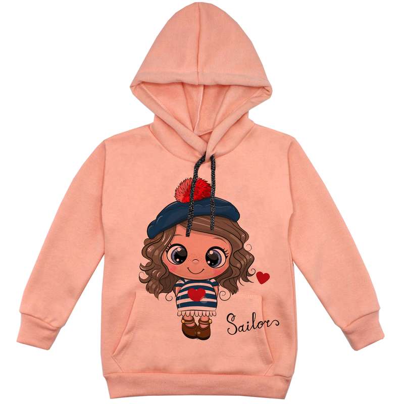 هودی دخترانه مدل دخترکلاه دار F23 رنگ گلبهی 