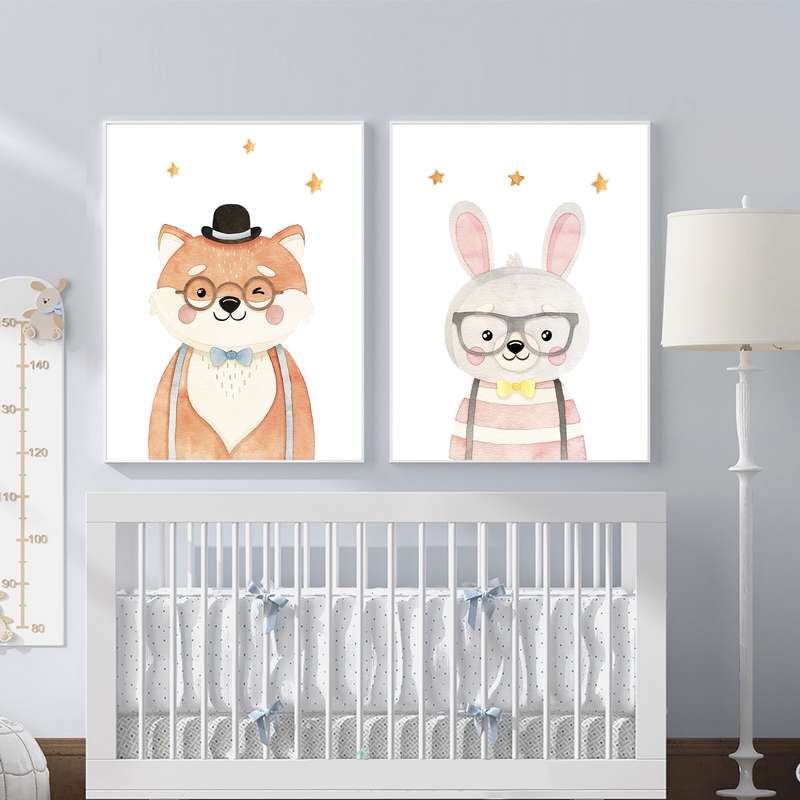 تابلو اتاق کودک و نوزاد الفاپ مدل خرگوش و روباه کد Funny Animals 002 مجموعه 2 عددی