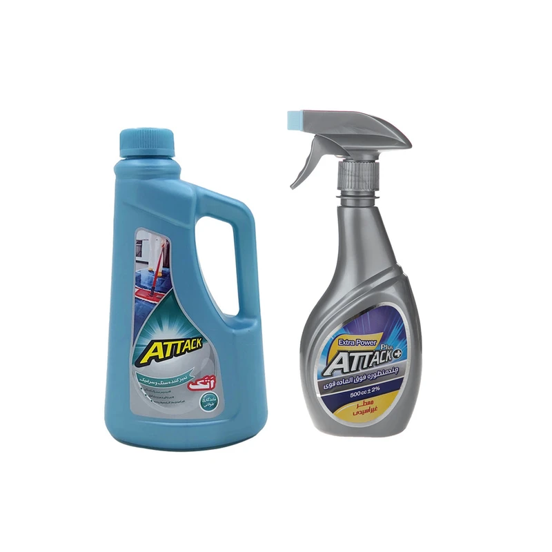 پاک کننده چند منظوره اتک مدل 002 حجم 500 میلی لیتر به همراه مایع تمیزکننده سنگ و سرامیک اتک مدل N-01 حجم 1000 میلی لیتر مجموعه 2 عددی